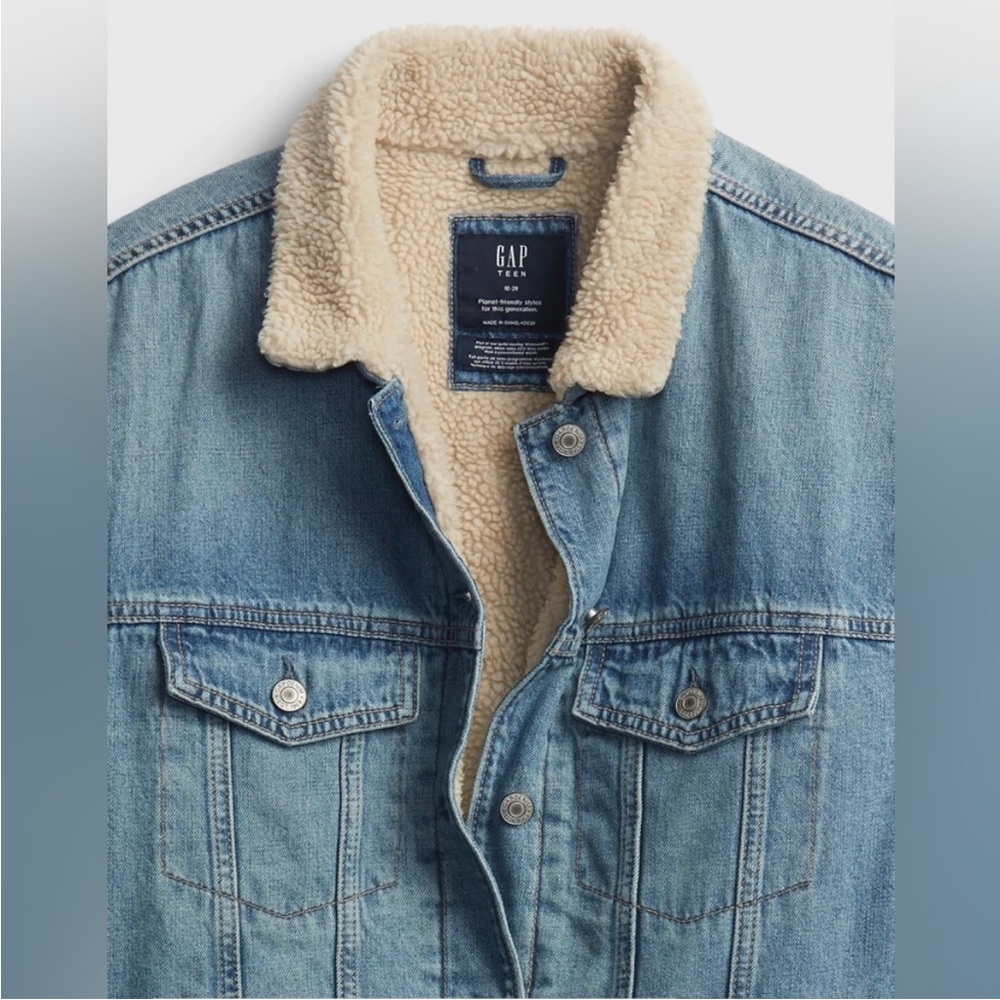 GAP Teen Oversized Denim Sherpa Jacket - Size 10 - Picture 4 of 9